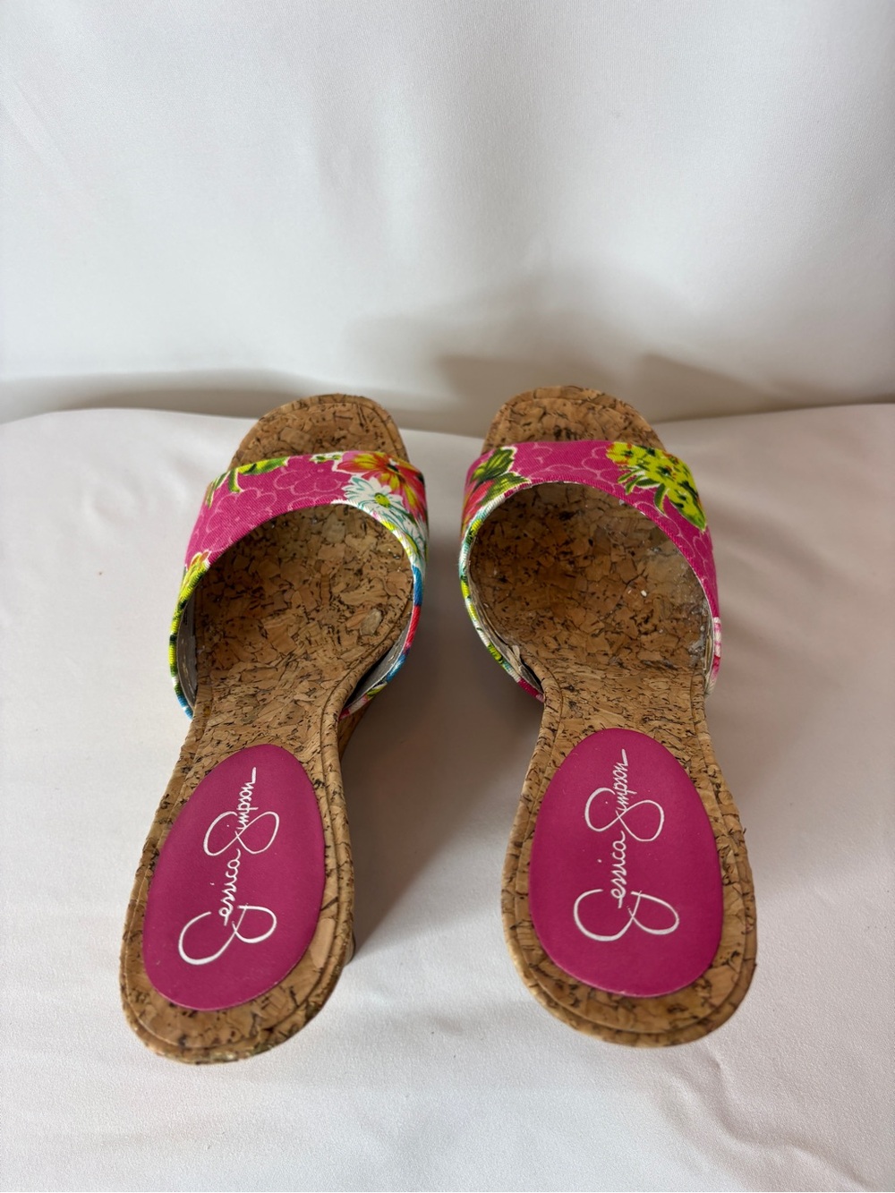 Jessica Simpson Hot Pink Floral Cork Platform Wedges - Picture 3 of 4
